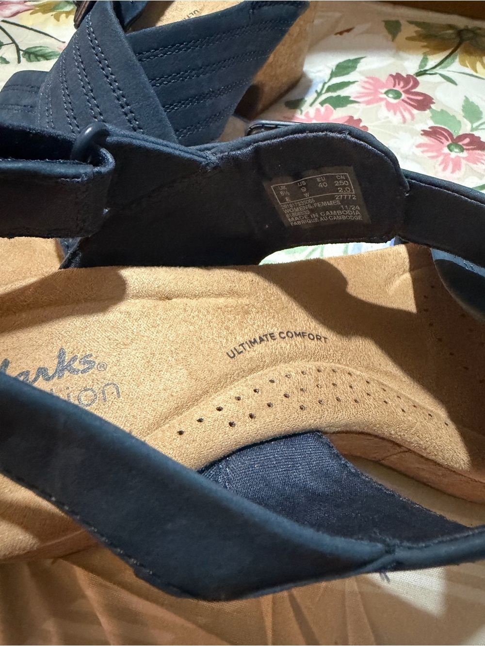 Clarks Navy Wedge Slingback Sandals